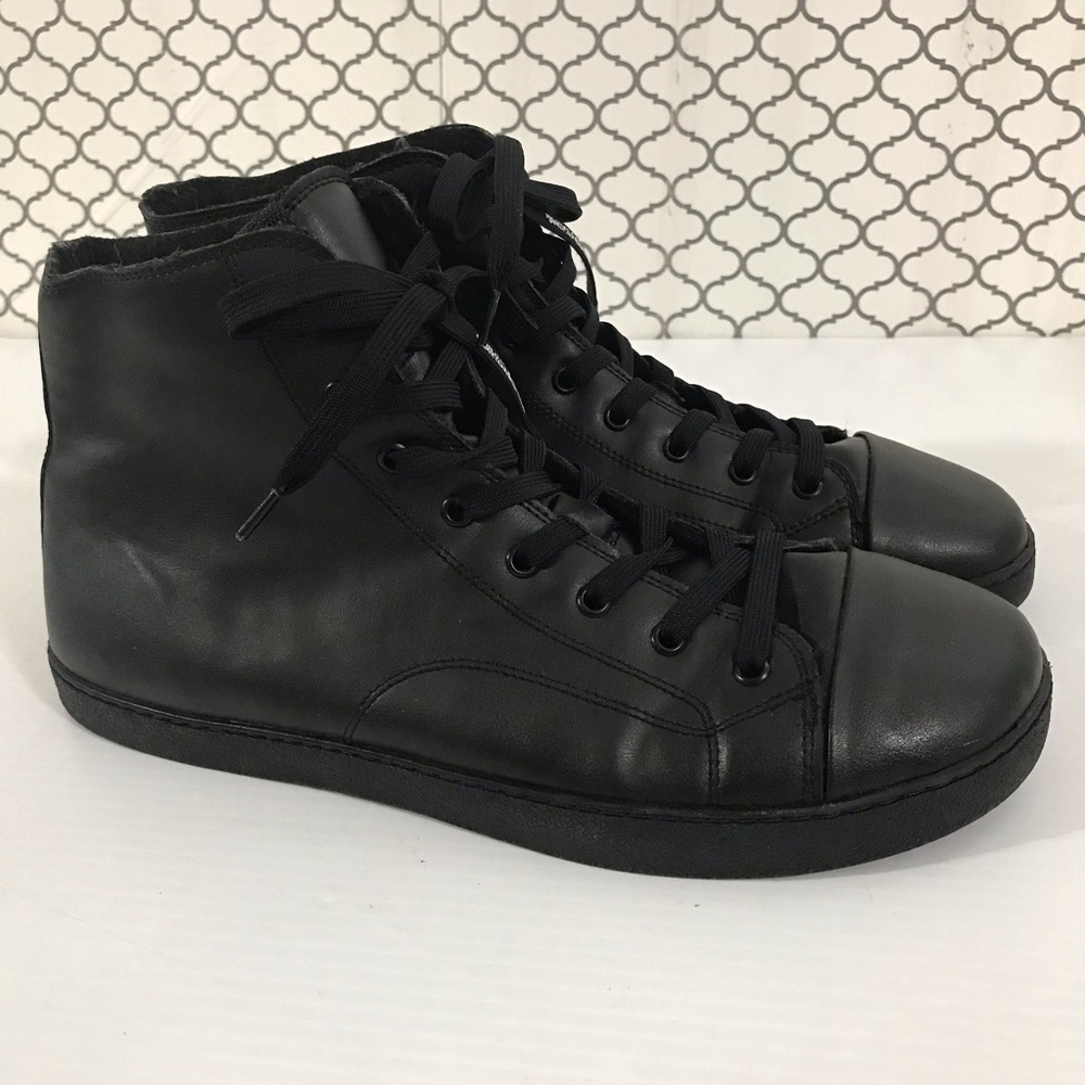 Groundies Urban Barefoot Wear Black High-Top Leather Sneakers Size 11.5